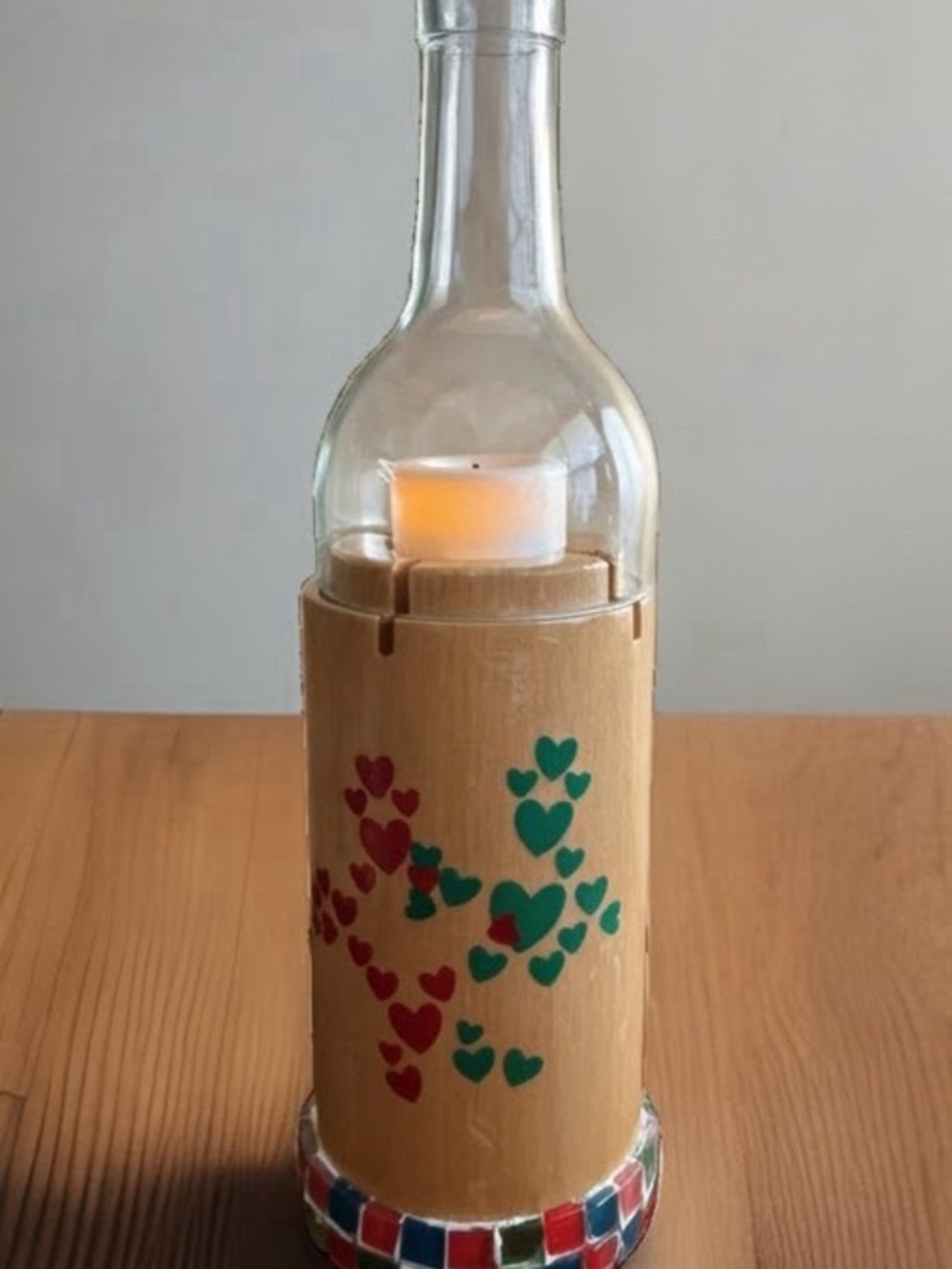“Cascading Hearts" Handcrafted Teak & Mosaic Glass Tea Light Holder